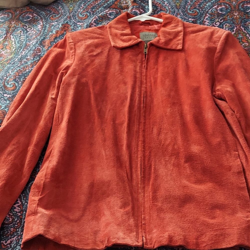 Lightly worn Red Suede Uniform Zipper Jacket